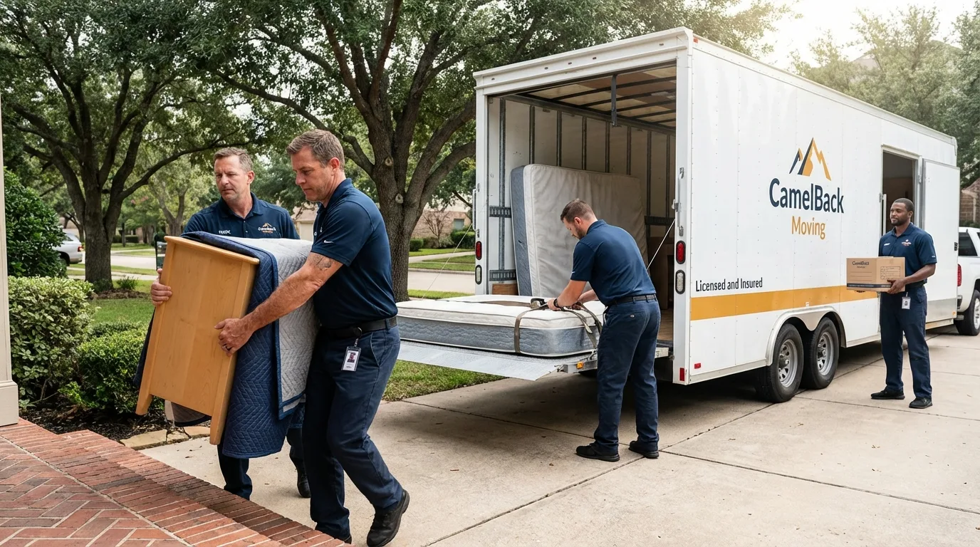 Crew loading residential truck for cross-state move from Princeton, IN