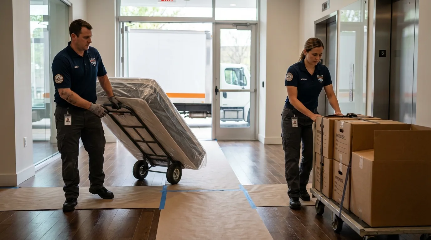Professional apartment movers loading elevator in Princeton, IN