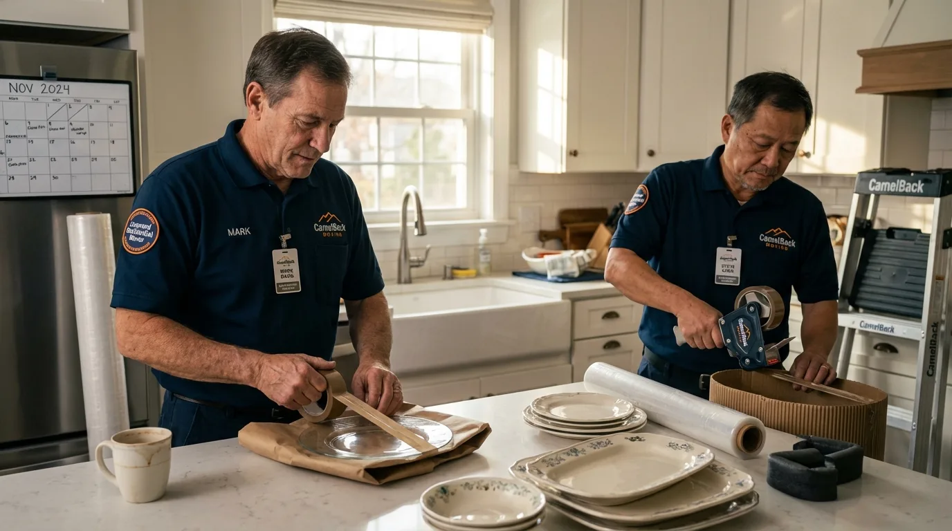 Professional crew packing kitchen dishware in Princeton, IN